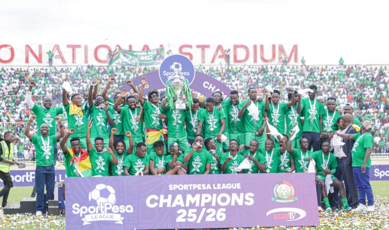 gor mahia celebrate winning the 2025 26 sportpesa league title